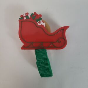 Vintage 1993 Plastic Santa Sleigh Tape Dispenser With Wrist Holder Red White